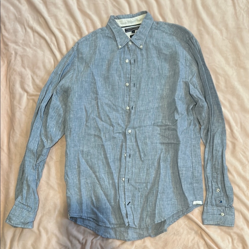 Tommy Hilfiger Blue Linen Button Down Shirt